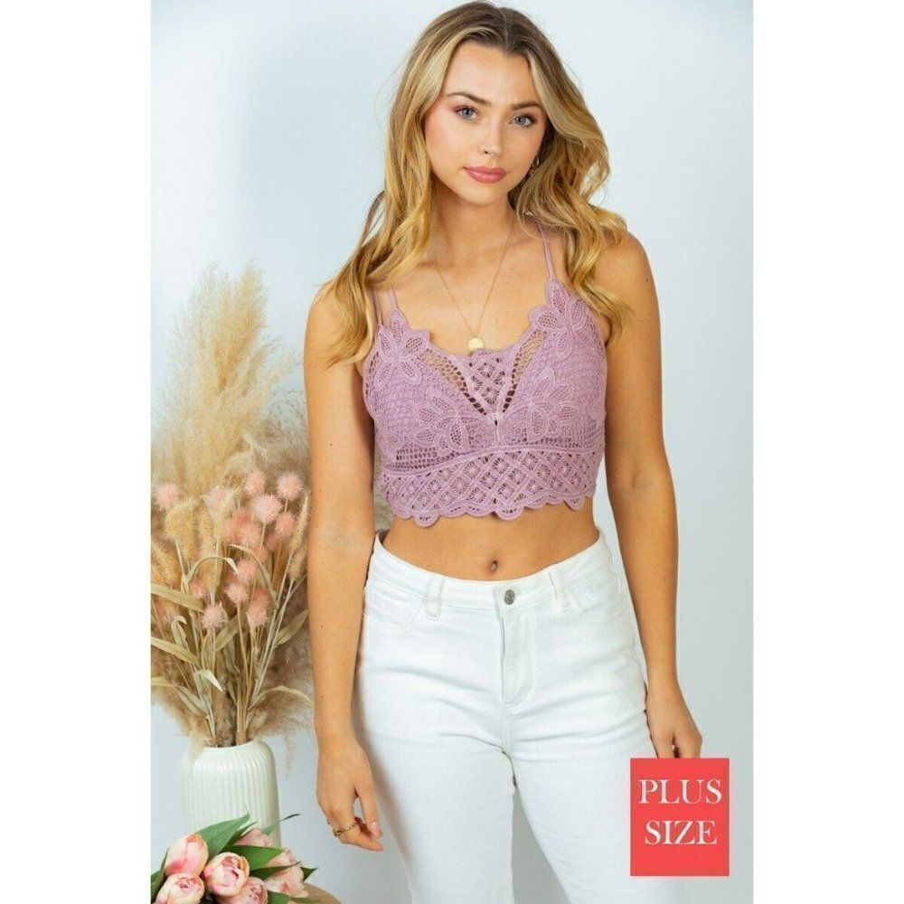 SALE! White Birch Boho Flower Bralette Lace Floral Spring Summer PLUS SZ T23668P